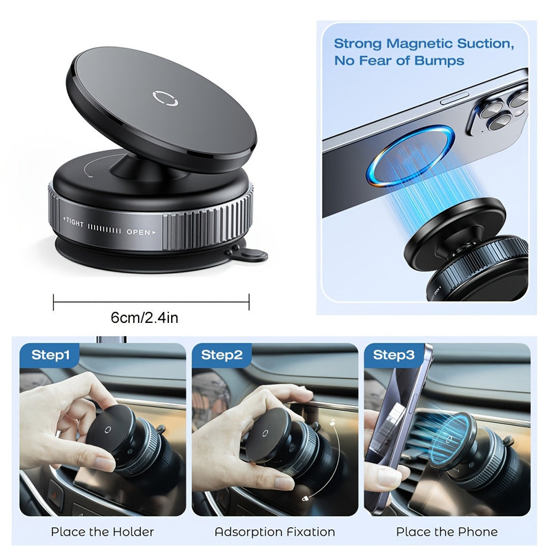 Soporte magnético ajustable para teléfono con ventosa de vacío, compatible con autos/gimnasio/espejo/superficies lisas, manos libres, para todos los smartphones