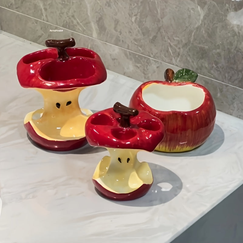 Portacepillos y vaso con forma de manzana innovador, opciones de tres o cuatro agujeros, versátil para el hogar, duradero y resistente