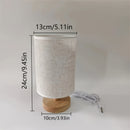 Linterna de escritorio estilo nórdico moderno con tela de lino, luz cálida y ambiental, base de madera, alimentación USB - ideal para decoración del hogar y sala
