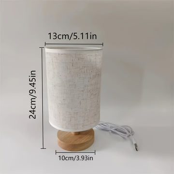 Linterna de escritorio estilo nórdico moderno con tela de lino, luz cálida y ambiental, base de madera, alimentación USB - ideal para decoración del hogar y sala