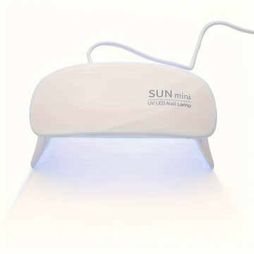 Lámpara de uñas portátil mini con 6 luces LED, color rosa y blanco, alimentación USB, diseño plegable, ideal para esmaltado en gel y secado, perfecta para cuidado de manos, pies y uñas