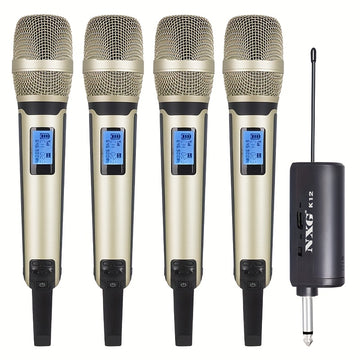 NUOXIANGE micrófono sin varillas de mano cuatro con conexión Plug and Play ideal para actuaciones de canto en KTV y computadora, con receptor recargable compatible con 1/8 pulgada, calidad de sonido clara, adecuado para adultos, bodas, fiestas