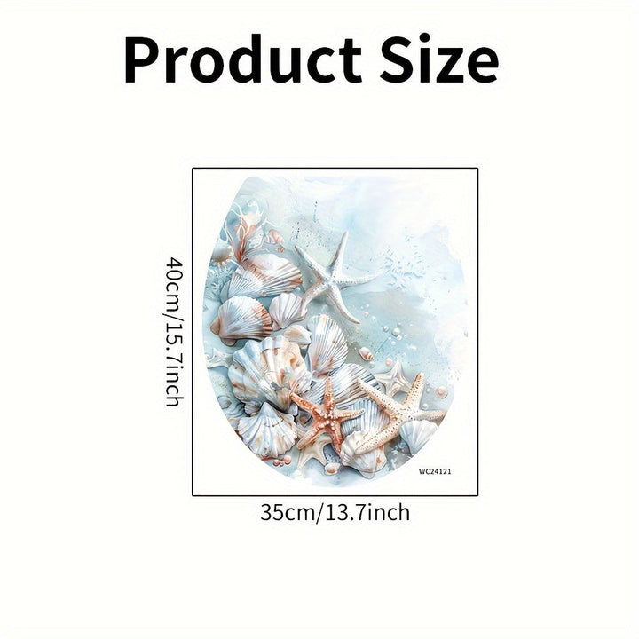 Pegatina de tapa de inodoro con diseño de playa, concha, estrella de mar - Alfombra de plástico autoadhesiva con acabado mate, patrón de dibujos animados, impermeable y extraíble, de un solo uso, forma rectangular para decoración de baños