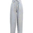 Pantalones de mujer 100% algodón, con cintura elástica y rayas, tobilleros, suaves y transpirables, casuales para vacaciones, con bolsillos, lavables a máquina, para primavera, verano y otoño, ropa de viaje, corte relajado, cómodos, con bolsillos, ideale