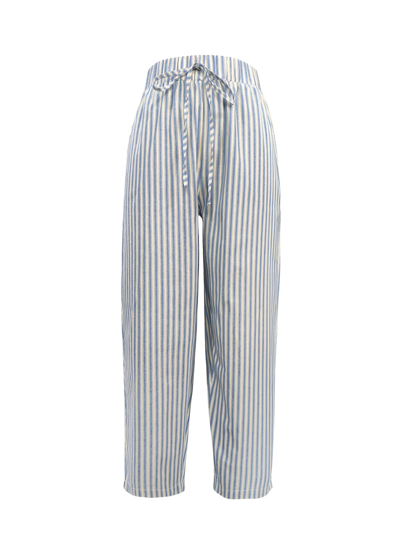 Pantalones de mujer 100% algodón, con cintura elástica y rayas, tobilleros, suaves y transpirables, casuales para vacaciones, con bolsillos, lavables a máquina, para primavera, verano y otoño, ropa de viaje, corte relajado, cómodos, con bolsillos, ideale
