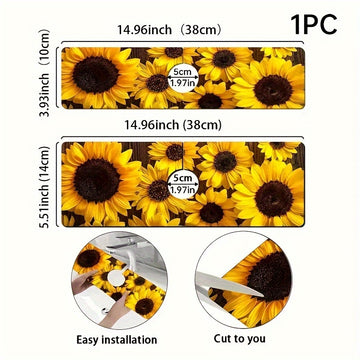 Tapete de fregadero de cocina de secado rápido con estampado de girasol - Poliéster duradero, diseño floral amarillo y negro, ideal para baño, oficina y decoración del hogar, tapete de baño | Tapete decorativo de fregadero | Tapete de poliéster