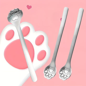 1pc/4pcs Cuchara de pata de gato de acero inoxidable, cuchara creativa para postres, café, helado, pastel y mezcla.