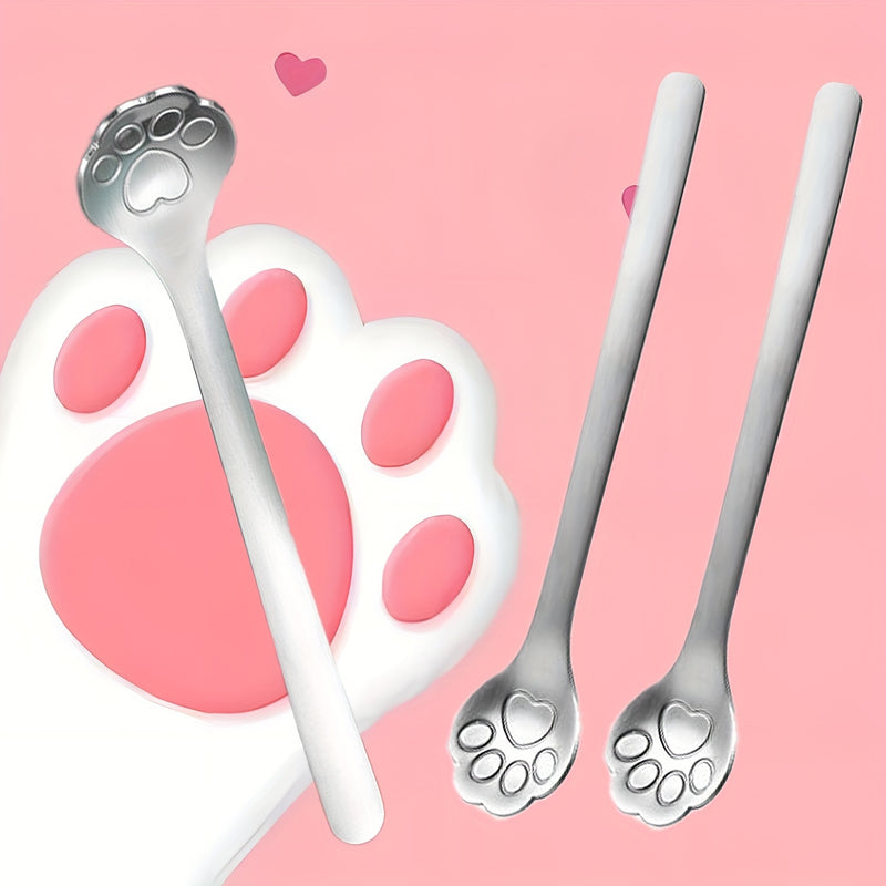 1pc/4pcs Cuchara de pata de gato de acero inoxidable, cuchara creativa para postres, café, helado, pastel y mezcla.