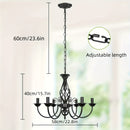 Lámpara colgante estilo granja con diseño industrial rústico, acabado negro mate, candelabro de metal de 5 brazos para dormitorio, pasillo, cocina, comedor, bar o entrada, base para focos E14 (focos no incluidos), luz para comedor | Estética industrial |