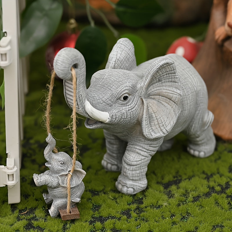 Figuras de elefante de resina con columpio - Estatuas de animales coleccionables de dibujos animados para decoración del hogar - Decoraciones versátiles para interiores y exteriores para todas las fiestas - No se requiere energía