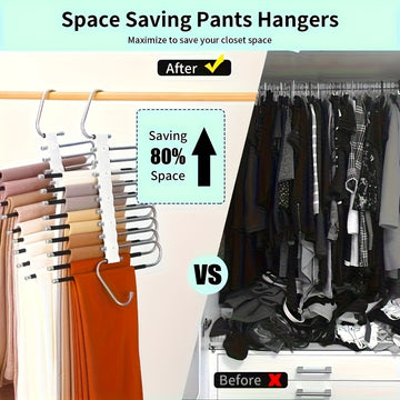 Colgador de 9 niveles ahorrador de espacio con revestimiento antideslizante, incluye 5 ganchos, diseño en acero inoxidable reduce el desorden un 80%, ideal para jeans ajustados y telas de mezclilla