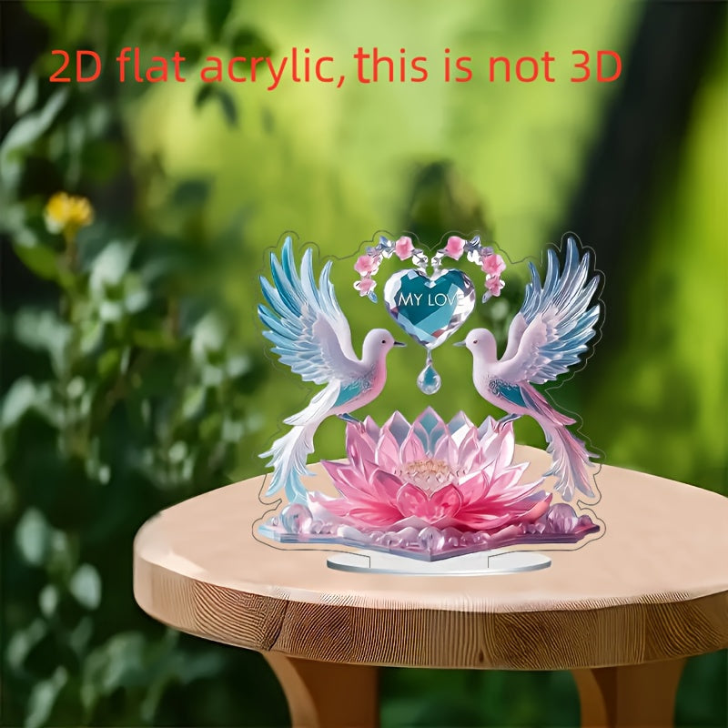 2D Plano, Corazón de Amor de Acrílico con Palomas para Decoración de Mesa, Estilo Clásico, Tema Animal, Multiusos para Hogar, Restaurante, Dormitorio, No Necesita Electricidad, Ideal para Halloween, Pascua, San Valentín, Acción de Gracias