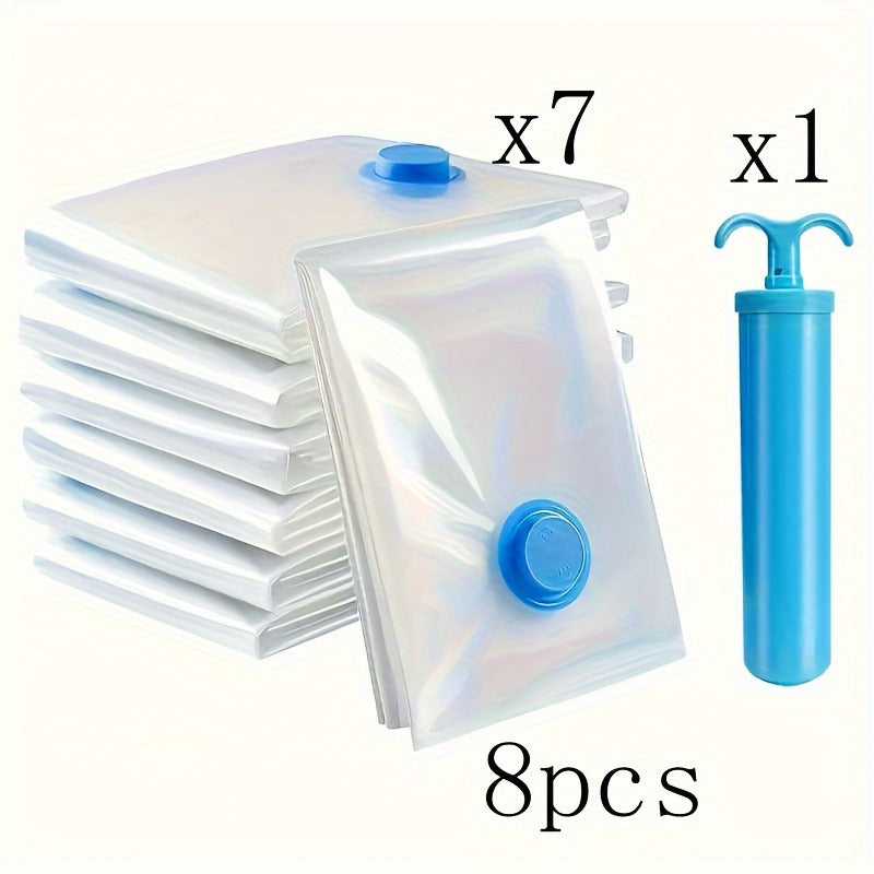 Juego de 8 bolsas de almacenamiento de vacío extra grandes con bomba de mano - Ahorro de espacio, herméticas, resistentes al polvo y la humedad, cierre con cremallera, no necesita electricidad, ideal para ropa, ropa de cama y mudanzas de dormitorios, bol