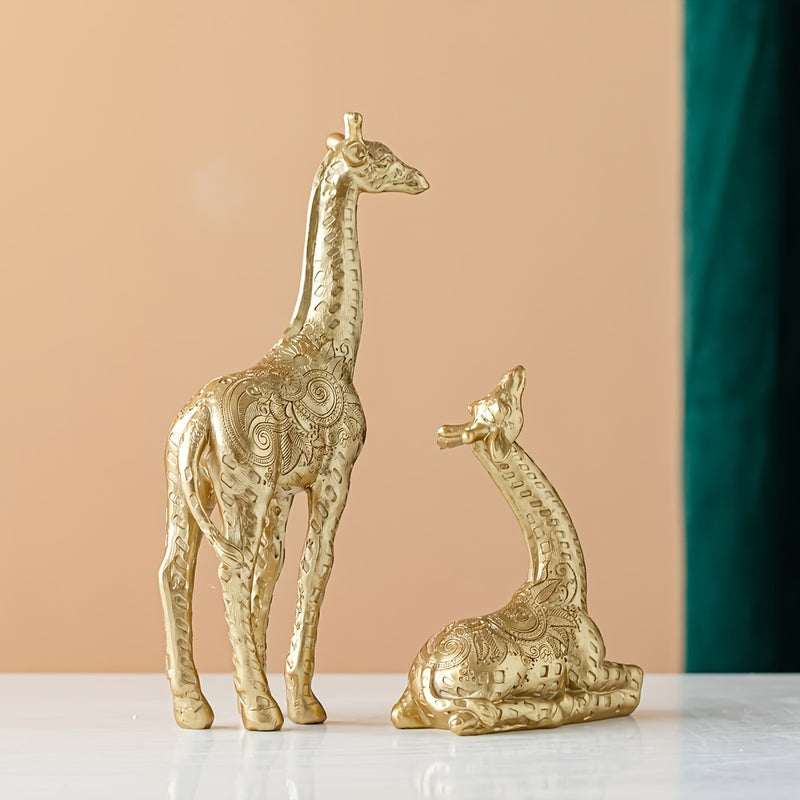 Conjunto de 2 piezas de Adorno de Jirafa, Estatua Dorada de Arte y Artesanía, para Decoración de Estantería, Sala de Estar, Oficina, Café, Decoración de Mesa, Entrada, Decoración de Invierno, Navidad y Año Nuevo