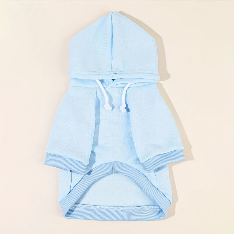 1 sudadera con capucha para mascotas, azul claro, de poliéster, abrigada y cómoda, ideal para uso en interiores o exteriores, con bolsillo delantero, para perros y gatos