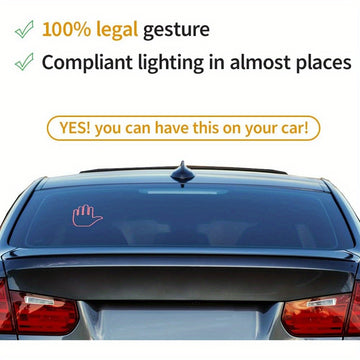 Gesto de mano negra LED luz de dedo para decoración de coche, con reflejos amarillos, no requiere baterías, perfecto para ventanas traseras de camiones y coches, y accesorios de camiones.