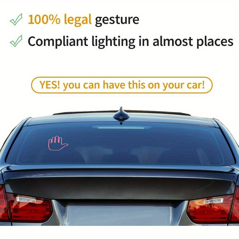 Gesto de mano negra LED luz de dedo para decoración de coche, con reflejos amarillos, no requiere baterías, perfecto para ventanas traseras de camiones y coches, y accesorios de camiones.