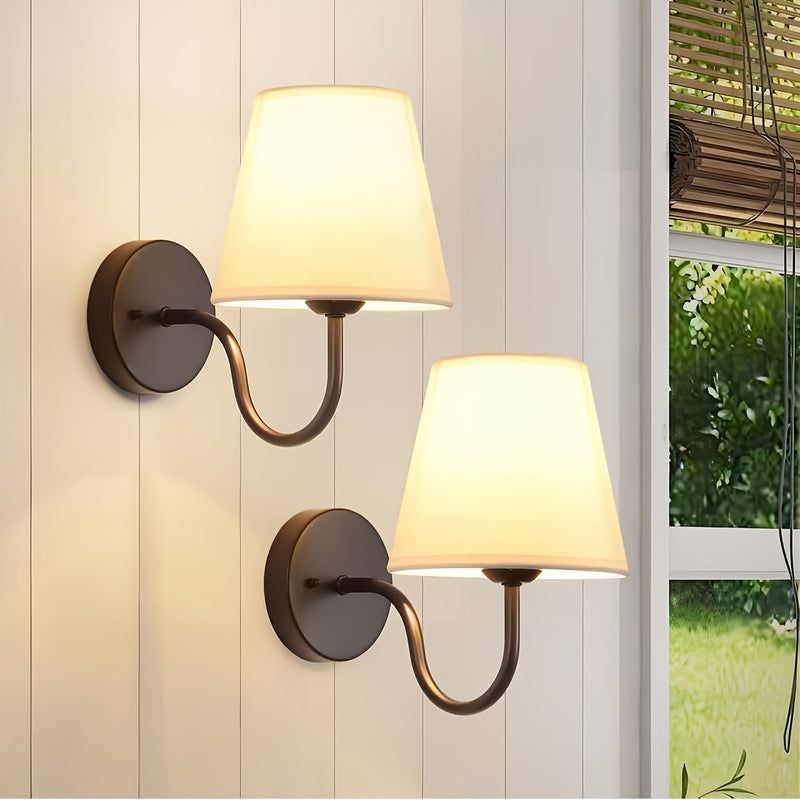 Juego de 2 Apliques de Pared con Pantalla de Lino Estilo Retro Moderno - Iluminación Semienterrada en Metal Pulido para Dormitorio, Sala de Estar, Hotel, Restaurante - Enchufe E26/E27 Cableado Directo (Bombillas No Incluidas), Luces para Salón
