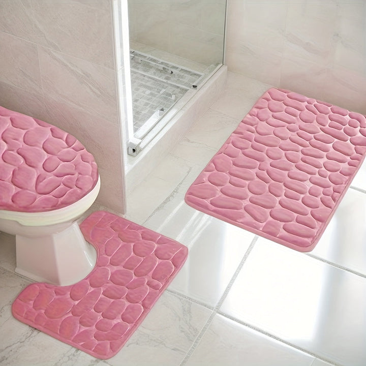 Juego de Alfombras para Baño de Espuma Viscoelástica 3 piezas - Ultraluertas y Absorbentes Antideslizantes en Forma de U para Inodoro, Alfombrillas Lavables a Máquina para Ducha y Bañera con Base de Fieltro, Tapetes Negros para el Suelo del Baño por Segu