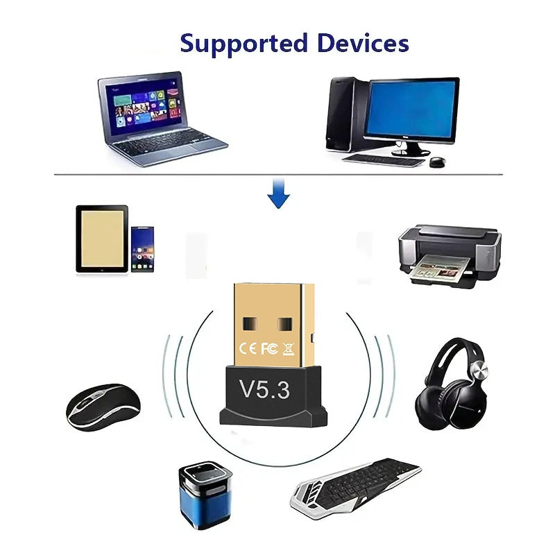 Adaptador inalámbrico USB 5.3, receptor de perro USB cifrado, compatible con escritorios y portátiles, soporte para sistema Windows 11/10, compatible automático con versiones 5.3/5.1/5.0/4.2/4.1/4.0, haz que tu computadora tenga acceso instantáneo a la r