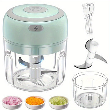 Picadora Mini Recargable USB con Cuchilla de Acero Inoxidable de 3 Hojas - Picado en 5 Segundos para Ajo, Cebolla, Chile y Frutas, Capacidad de 100ml/250ml, Portátil para Camping y Cocina Hogareña, Diseño Fácil de Limpiar, Multifuncional, Herramienta de