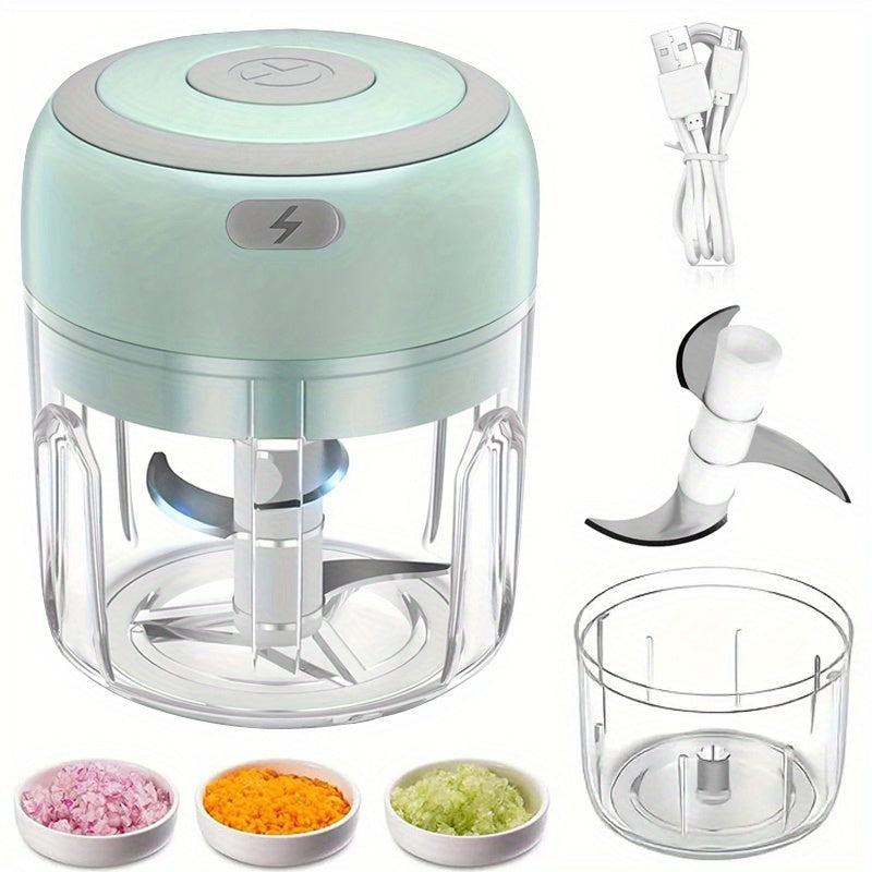 Picadora Mini Recargable USB con Cuchilla de Acero Inoxidable de 3 Hojas - Picado en 5 Segundos para Ajo, Cebolla, Chile y Frutas, Capacidad de 100ml/250ml, Portátil para Camping y Cocina Hogareña, Diseño Fácil de Limpiar, Multifuncional, Herramienta de