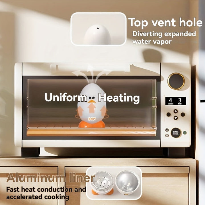 Calentador de Huevos para Microondas SENBOWE con Tapa - Huevos Duros en 3.5 Minutos, Potencia de 1000W, Diseño de Patito Lindo, Herramienta de Cocina Fácil de Usar para Cocción Rápida y Conveniente