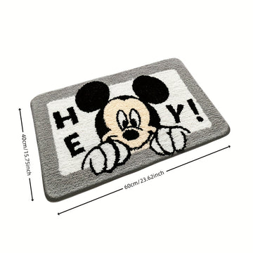 Tapete de Bienvenida de Disney Mickey Mouse - Absorbente, Secado Rápido, Antideslizante Lavable para Interiores con Fibra Súper Fina, Diseño Gris y Blanco para Decoración del Hogar | Diseño Divertido | Poliéster Tejido a Máquina, Tapete de Área Lavable,