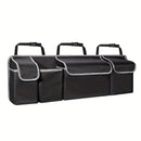Organizador de maletero de coche con 4 bolsillos y 3 tapas separadas - Accesorios de carga plegables, material duradero de poliamida, almacenamiento multi-cámara para asiento trasero y maletero, organización de vehículos, cierre de cremallera seguro