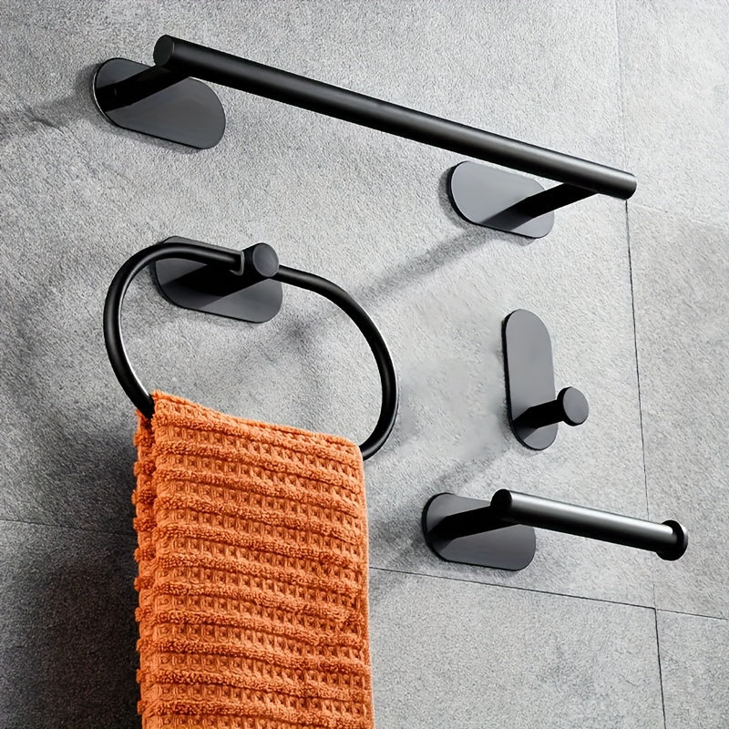 Juego de 4 piezas de accesorios para baño de acero inoxidable, portarrollos de papel higiénico y toallero montados en la pared, resistentes al óxido, sin necesidad de taladrar, fácil instalación, diseño moderno y elegante para baños contemporáneos