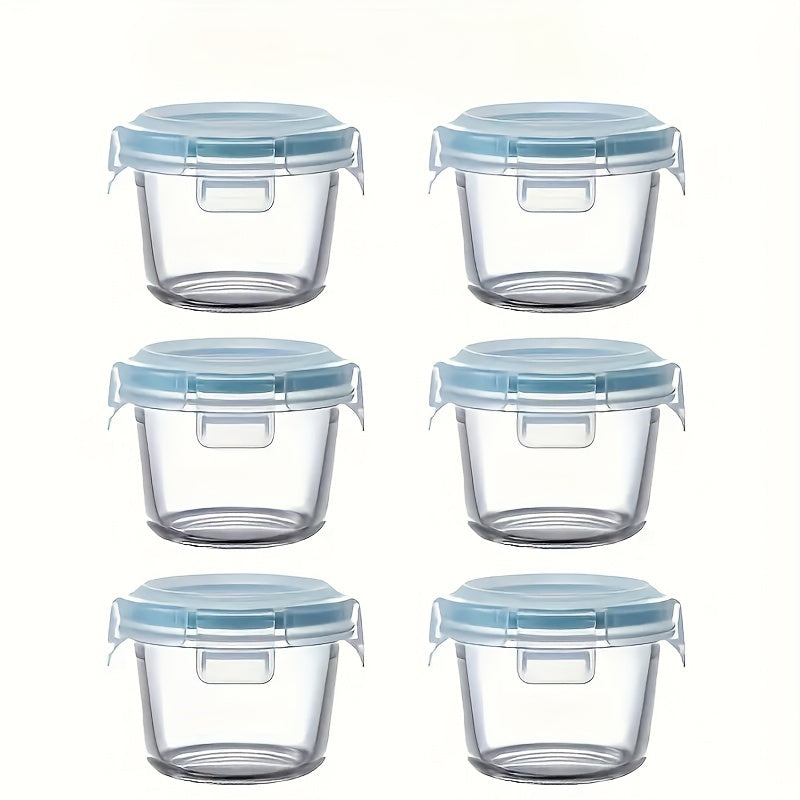 6 paquetes de recipientes de vidrio para almacenamiento de alimentos con tapas abatibles - Recipientes redondos multiusos y reutilizables - Sellado a prueba de fugas para refrigerios y salsas - Apto para microondas, congelador y lavavajillas