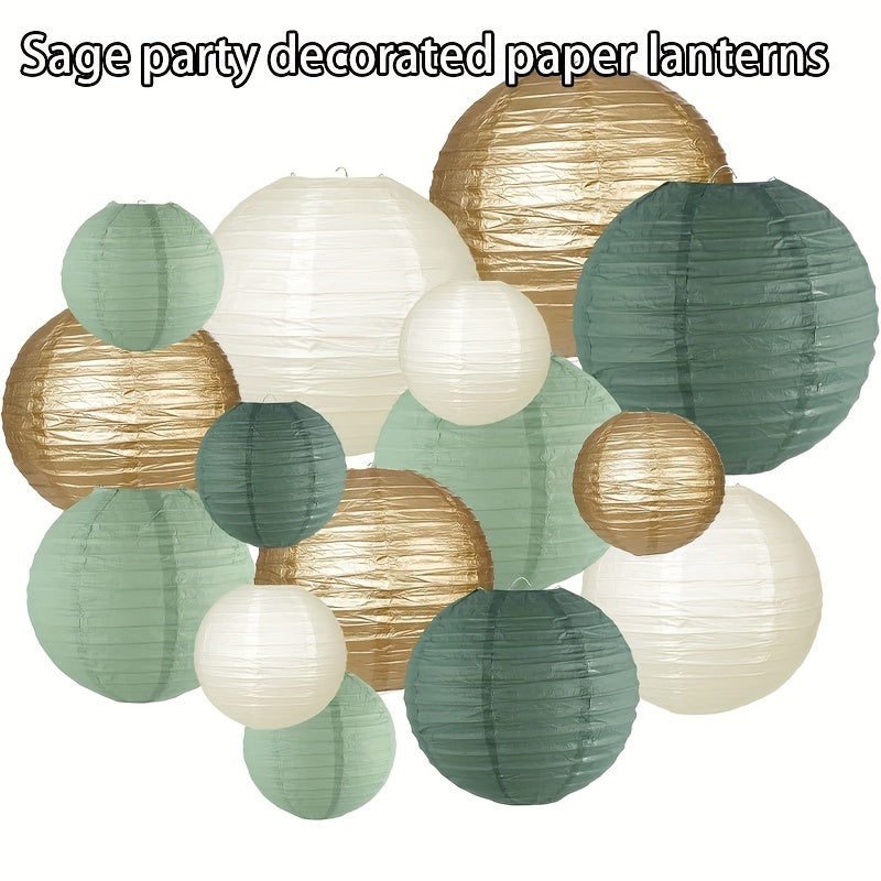 Conjunto de 15 faroles de papel verde salvia - Decoraciones colgantes de varios tamaños para bodas, despedidas de soltera, cumpleaños, fiestas - Decoración navideña, de Acción de Gracias, de San Valentín - No se necesita electricidad