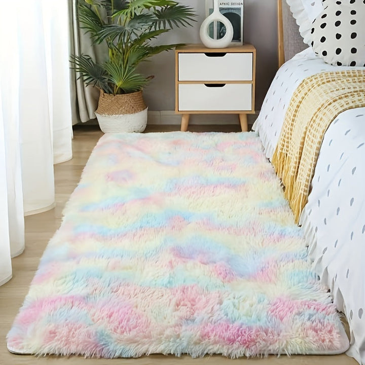 Alfombra Peluda Ultra Suave Con Diseño De Arcoíris, Antideslizante, Lavable A Máquina Para Sala De Estar, Dormitorio Y Guardería. Ideal Para Halloween, Acción De Gracias Y Decoración Navideña.