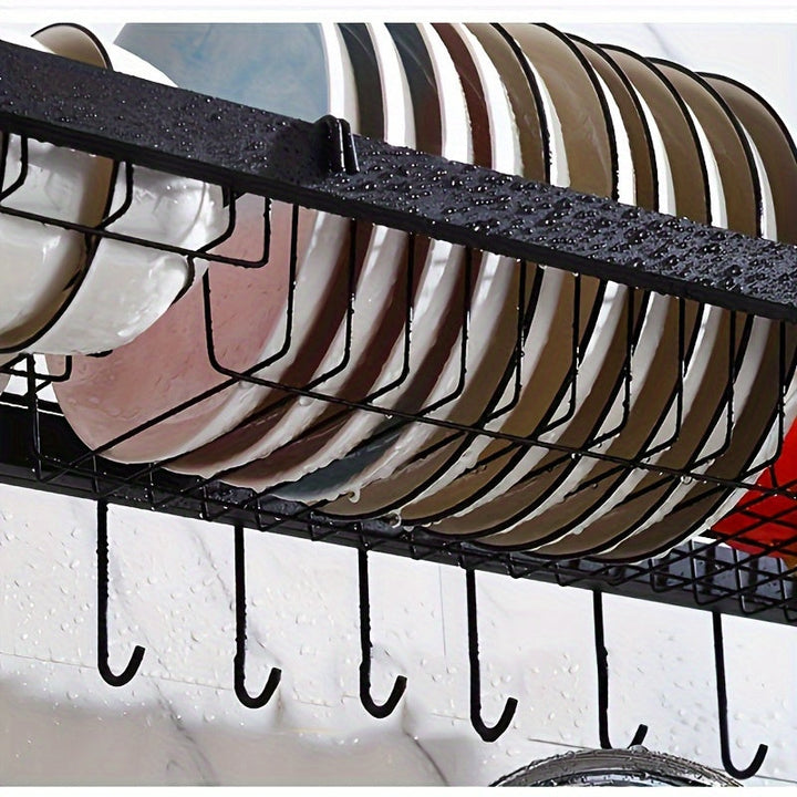 1 pieza de soporte de platos de fregadero de acero inoxidable - Soporte de almacenamiento de cocina de doble capa con soporte de utensilios desmontable y plato de drenaje, organizador de encimera que ahorra espacio, adecuado para uso doméstico y restaura