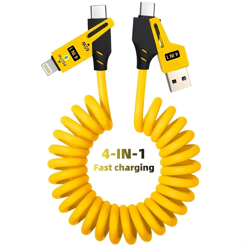 Mejor elección: 1pc/5pcs cable de carga universal de alta velocidad de aleación de zinc 65W, retráctil con resorte compatible con for Samsung S24, S23, S21, One Plus, Mi 13, Huawei, OPPO y series iPhone – la mejor opción para cargar en el coche