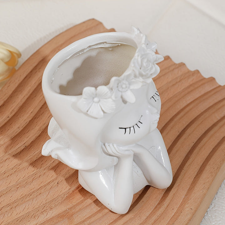 Florero de resina elegante clásico con diseño geométrico, jarrón pedestal de temática global para decoración del hogar