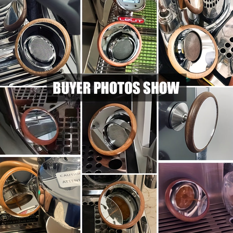 1 pieza de espejo de disparo de espresso KISSHOME - Base magnética redonda de nogal y haya, ajustable 360°, vidrio seguro para alimentos para monitorear la tasa de flujo del portafiltro sin fondo, herramienta de barista | Equipo de café profesional | Esp