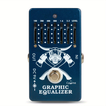 Pedal de Guitarra AHAJII Caline CP-71 EQ 6 Bandas - True Bypass, Diseño Gráfico Azul en Aleación de Aluminio con Cabeza de Toro, 9V DC Centro Negativo, 6 Bandas de Frecuencia Ajustables (100Hz-3.2kHz), Efectos para Guitarra Eléctrica, Pedal Multi-Efectos