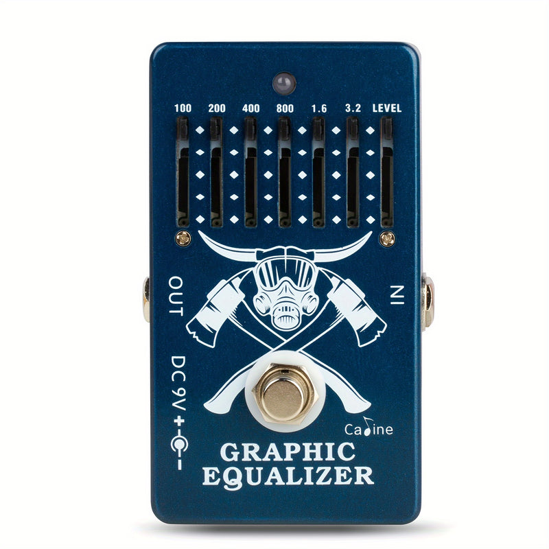 Pedal de Guitarra AHAJII Caline CP-71 EQ 6 Bandas - True Bypass, Diseño Gráfico Azul en Aleación de Aluminio con Cabeza de Toro, 9V DC Centro Negativo, 6 Bandas de Frecuencia Ajustables (100Hz-3.2kHz), Efectos para Guitarra Eléctrica, Pedal Multi-Efectos