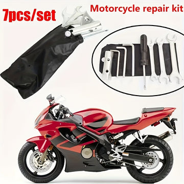 Juego de Herramientas Portátil Manual de 7 Piezas para Reparación de Motocicletas, Incluye Destornillador, Llave Inglesa, Cabezal de Bujía y Estuche Metálico, Ideal para Mantenimiento del Hogar, Jardinería y Actividades al Aire Libre