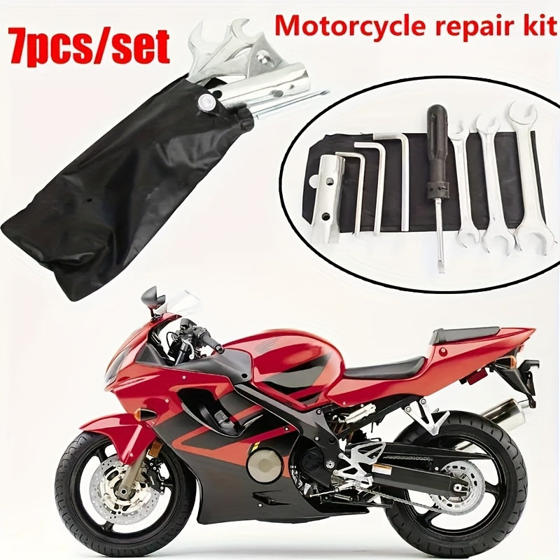 Juego de Herramientas Portátil Manual de 7 Piezas para Reparación de Motocicletas, Incluye Destornillador, Llave Inglesa, Cabezal de Bujía y Estuche Metálico, Ideal para Mantenimiento del Hogar, Jardinería y Actividades al Aire Libre