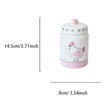 Tarro de Almacenamiento Elegante de Cerámica Rosa y Blanca con Diseño de Pollo en Relieve Bañado en Oro, Tapa con Perilla - Ideal para Galletas, Té y Objetos Pequeños | Solo Lavado a Mano