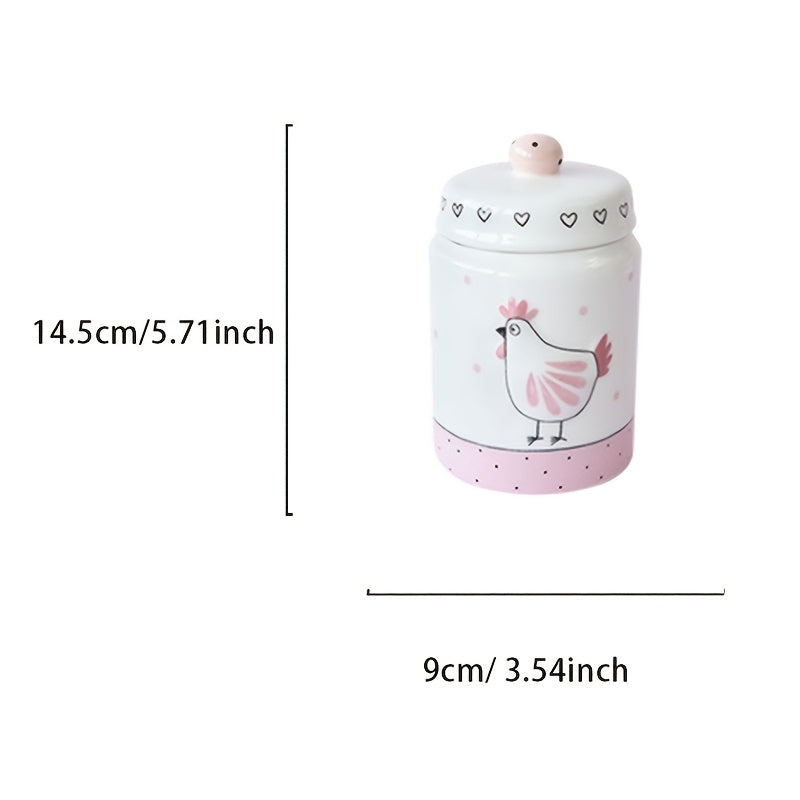 Tarro de Almacenamiento Elegante de Cerámica Rosa y Blanca con Diseño de Pollo en Relieve Bañado en Oro, Tapa con Perilla - Ideal para Galletas, Té y Objetos Pequeños | Solo Lavado a Mano