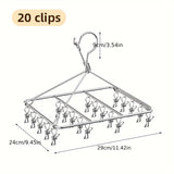 1pc Estante de Secado de Calcetines de Acero Inoxidable con Múltiples Clips - Gancho Giratorio a Prueba de Viento, Perfecto para Calcetines, Sujetadores y Ropa Interior - Accesorio Esencial para la Lavandería