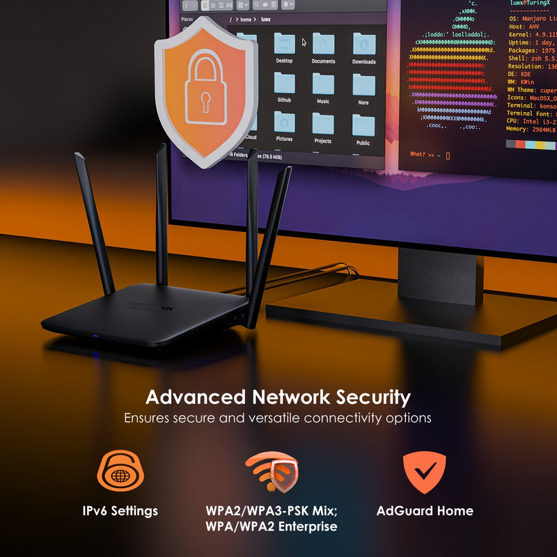 WAVLINK BE3600 Router Wi-Fi 7, Enrutador Dual Band para Juegos con MLO, Tecnología Multi-Rus, Modo EverythingMesh/Router/AP/Repetidor, WiFi Invitado, QoS y VPN Avanzada para Hogar