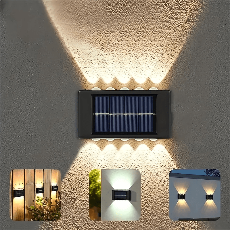 Luces de Pared Solares Nórdicas con Viento, Actualización de 6 LED a 10 LED, Iluminación Exterior Luz Blanca Cálida para Patio y Villa, Luces Decorativas Fáciles de Instalar en Jardín, Porche, Cerca y Terraza