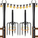 6/4/2 piezas de 3,05 metros de postes de luz de jardín de metal negro con múltiples ganchos - Fijo de luz colgante para exteriores para patio, decoración de Navidad y bodas, no necesita electricidad, luces de cuerda para decoraciones al aire libre, ilumi