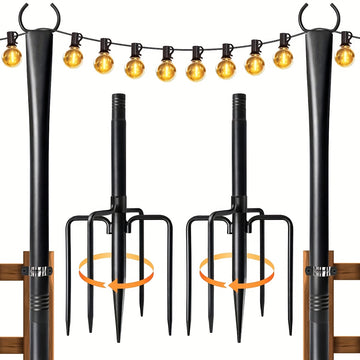6/4/2 piezas de 3,05 metros de postes de luz de jardín de metal negro con múltiples ganchos - Fijo de luz colgante para exteriores para patio, decoración de Navidad y bodas, no necesita electricidad, luces de cuerda para decoraciones al aire libre, ilumi
