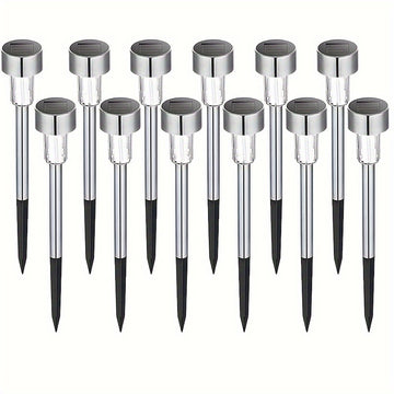 Juego de 10/12 luces LED solares para jardín, acero inoxidable, resistentes, ideales para patios, senderos y áreas exteriores