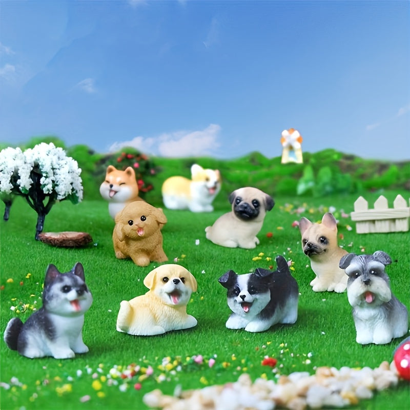 14 piezas de figuritas de resina de perro lindo, adornos de cachorro en miniatura, no requiere energía, para paisaje micro, decoración creativa de coche y escritorio, ideal para decoración de fiesta en casa, accesorios de jardinería caja ciega